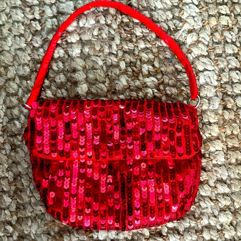 Red shiny sparkly shoulder bag satin lined
